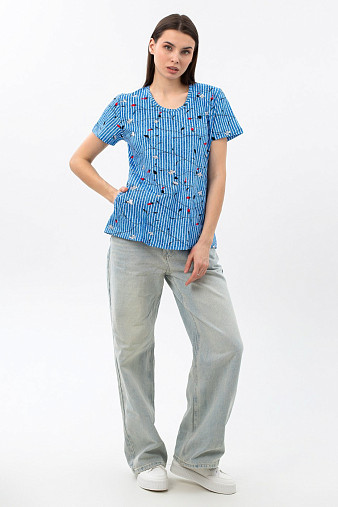 Футболка женская с карманами джинс/полоса