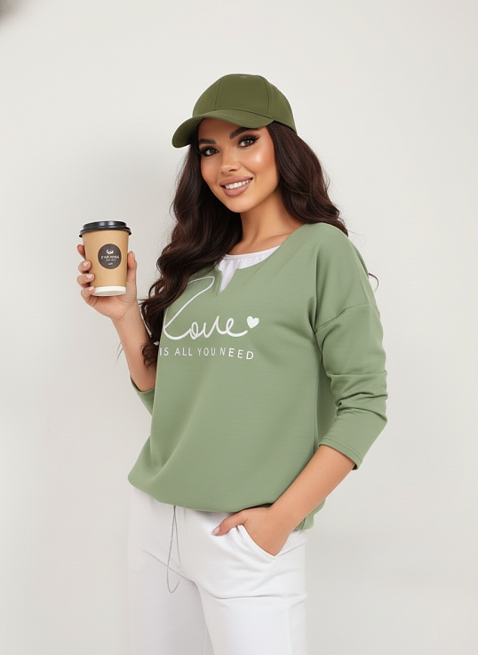 Свитшот женский Шрифт фисташка