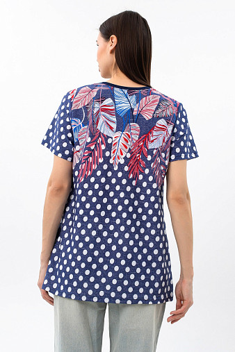 Футболка женская с карманами индиго/горох