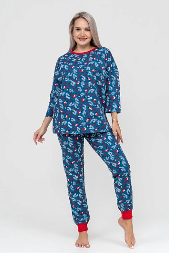 Пижама Уют синий/снегири