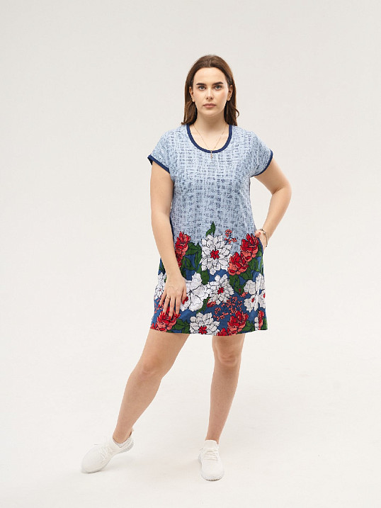 Туника Дарина голубой/цветы