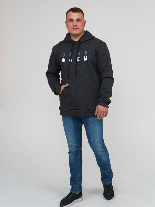 Толстовка мужская Тайм т.серый/меланж 3-х нитка начес