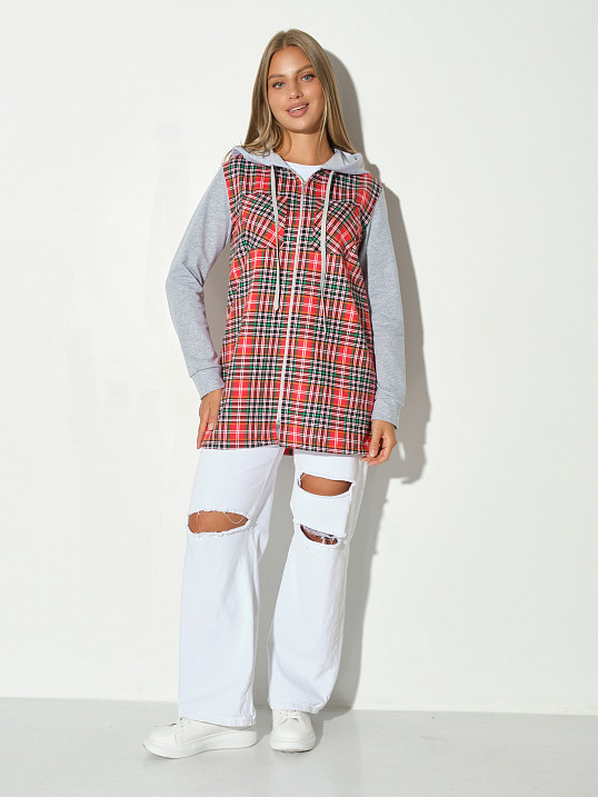 Рубашка жен. Гармония красная/клетка