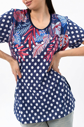 Футболка женская с карманами индиго/горох