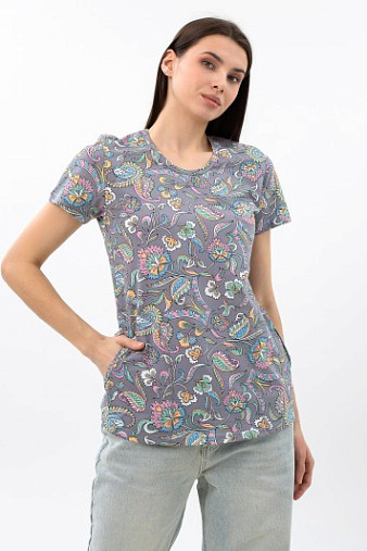 Футболка женская с карманами серый/узор
