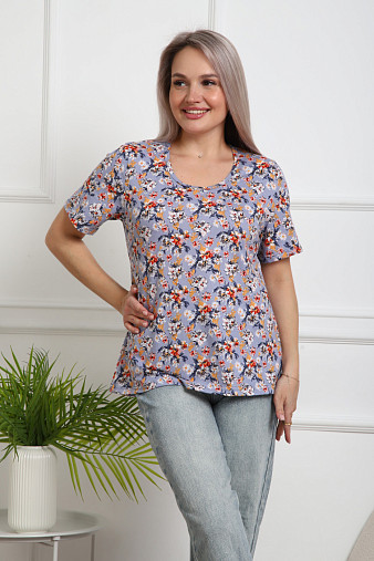 Футболка женская Незабудка серый/цветы