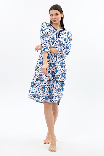 Ночная сорочка Камелия набивная белый/василек