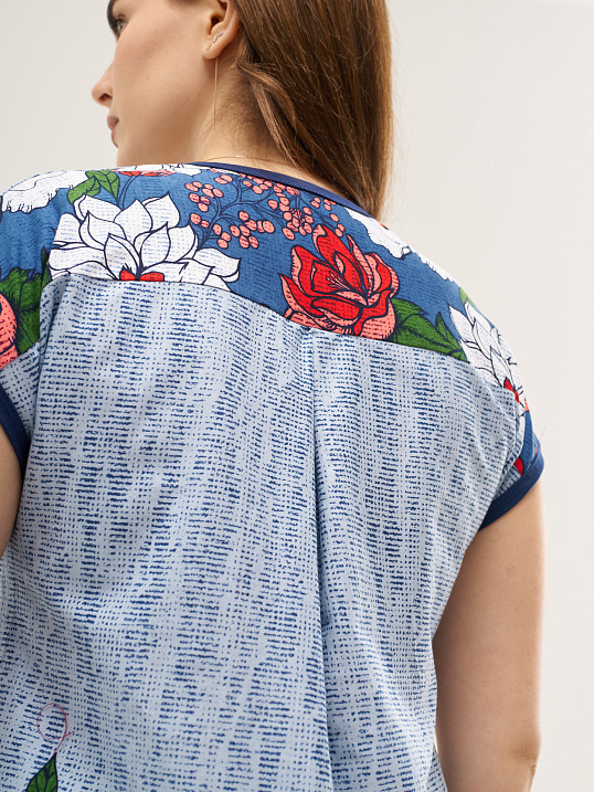 Туника Дарина голубой/цветы