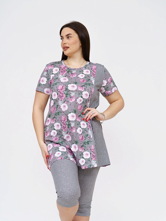 Костюм Симона серый/цветы