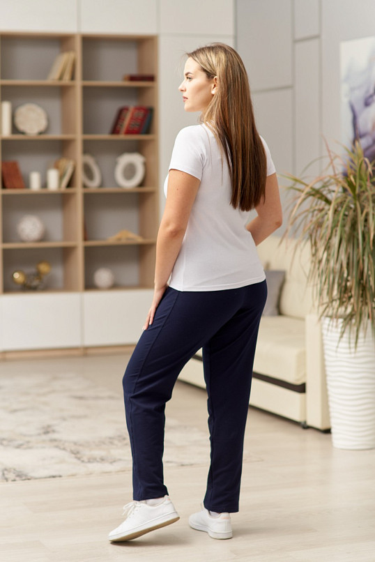 Брюки женские с печатью-2 без манжет синий