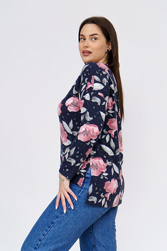 Джемпер Ворожея ангора т-синий-цветы