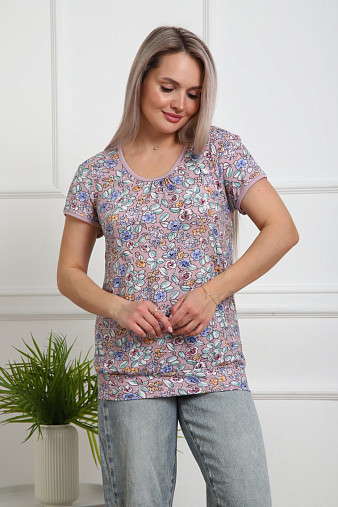 Футболка Фонарик вискоза брусника/цветы
