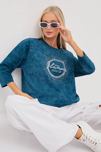 Лонгслив жен. Гламур варенка петроль