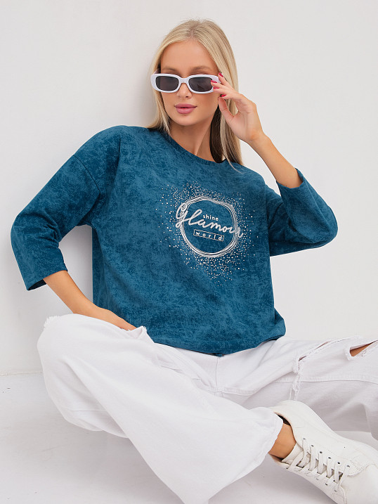Лонгслив жен. Гламур варенка петроль