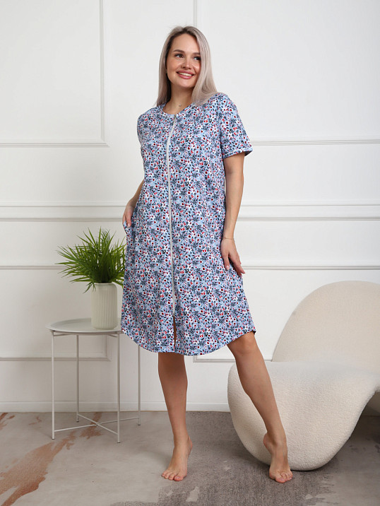 Халат Лотос набивка голубой/цветок