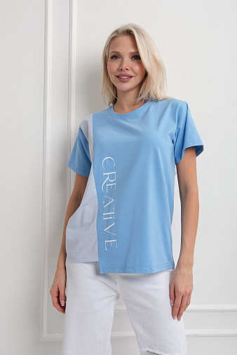 Футболка женская Креатив голубой/св.голубой