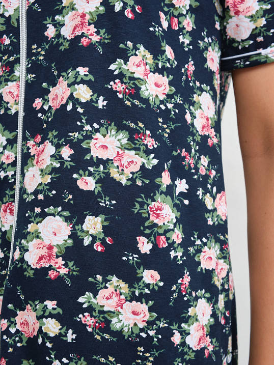 Халат Лотос набивка т.синий/цветы