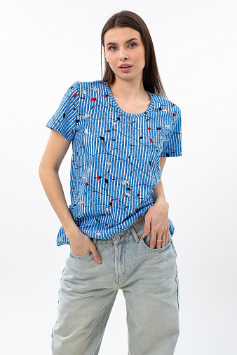 Футболка женская с карманами джинс/полоса