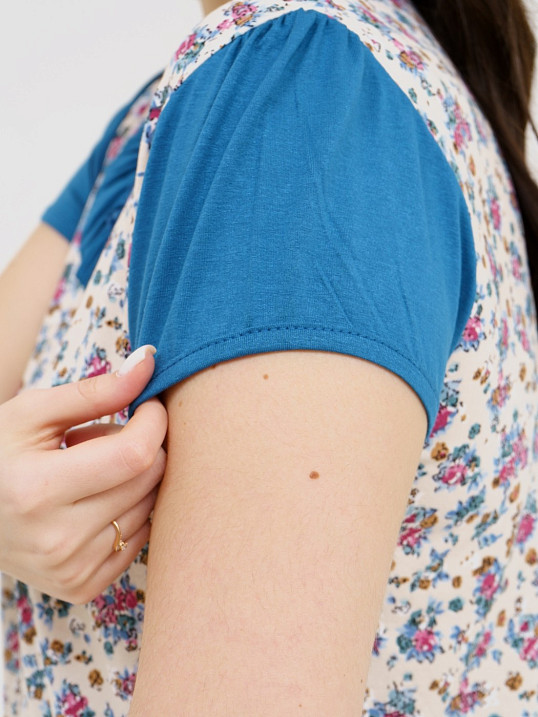 Футболка Фаина с кокеткой бирюза