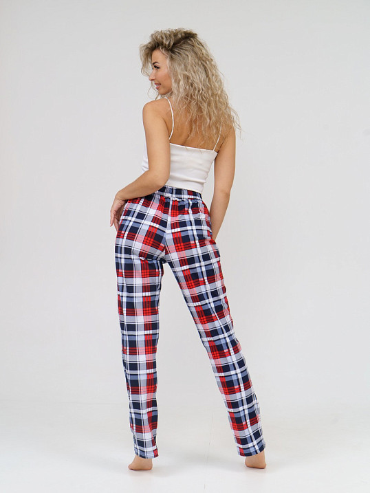 Брюки Силуэт сине-красный/клетка