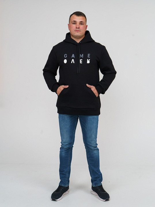 Толстовка мужская Тайм черная 3-х нитка начес