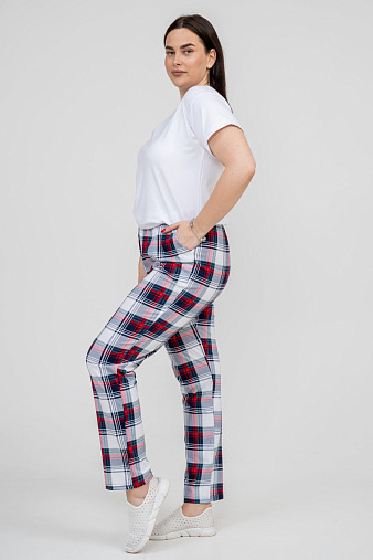 Брюки Силуэт бело-красный/клетка