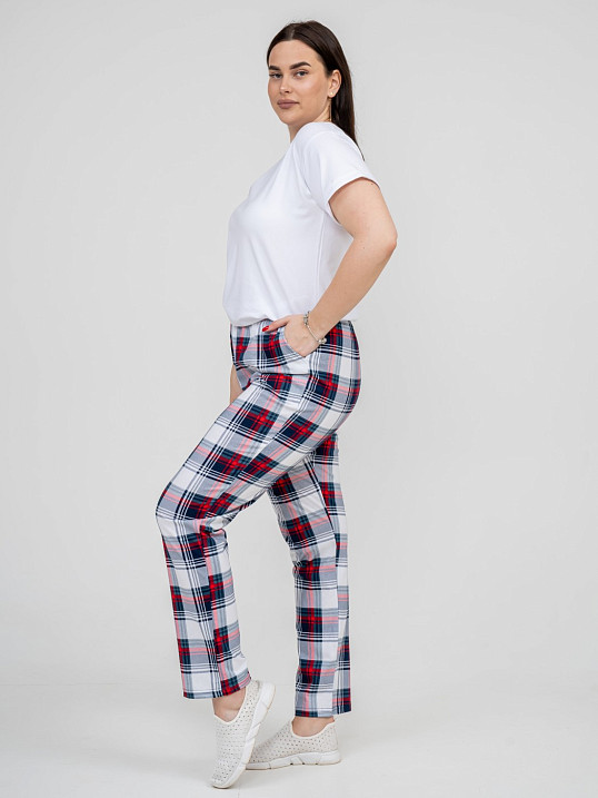 Брюки Силуэт бело-красный/клетка
