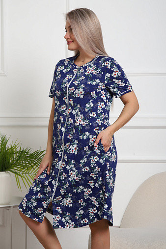 Халат Лотос набивка синий/сакура