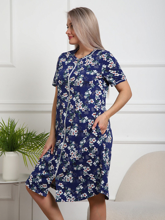 Халат Лотос набивка синий/сакура