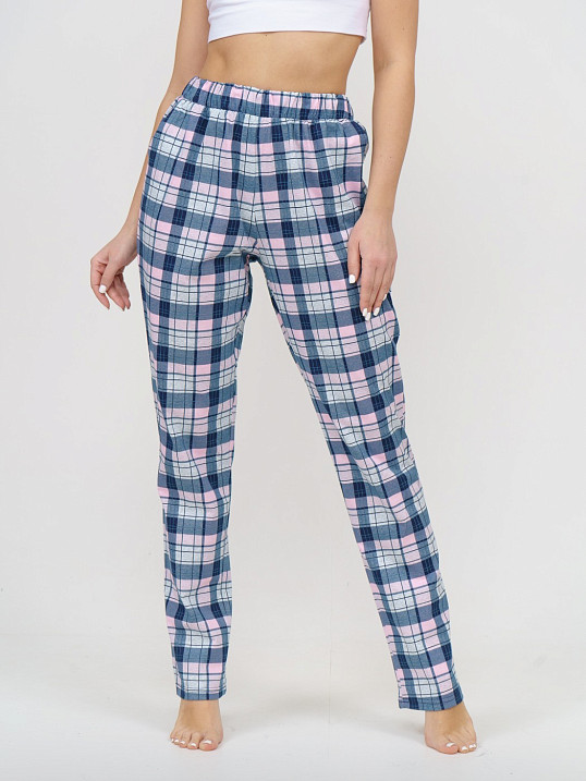 Брюки Силуэт сине-розовый/клетка