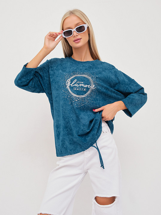 Лонгслив жен. Гламур варенка петроль