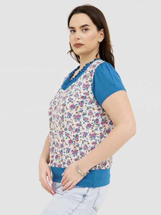 Футболка Фаина с кокеткой бирюза