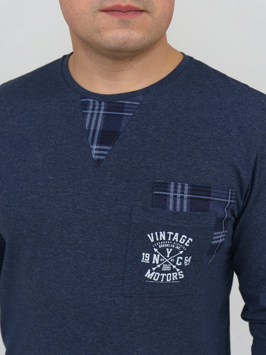 Пижама мужская Олимп дл.рукав индиго/клетка