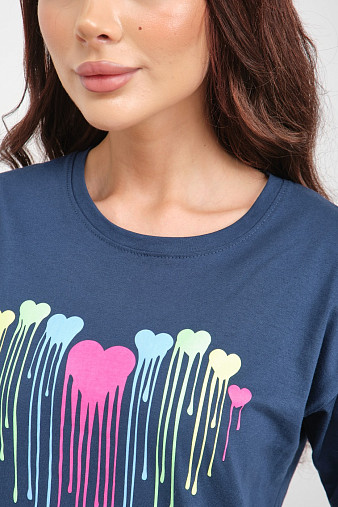 Пижама Сердечки кулирка индиго