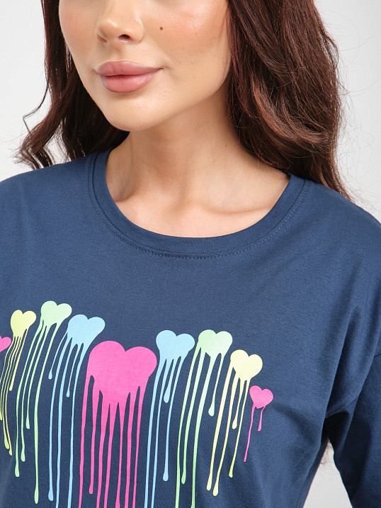 Пижама Сердечки кулирка индиго