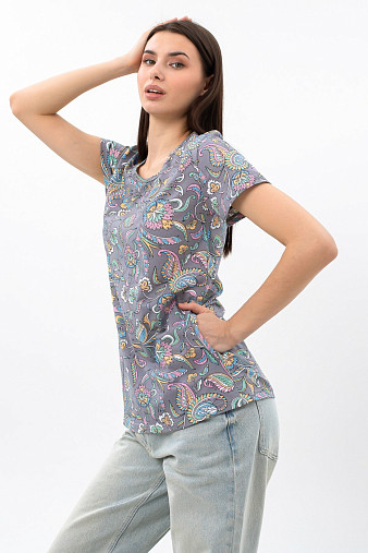 Футболка женская с карманами серый/узор