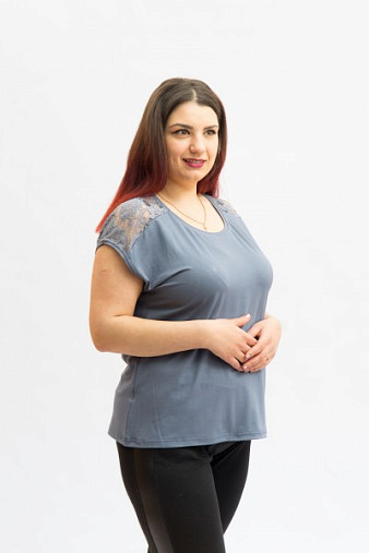 Футболка Кимоно-кружево серая