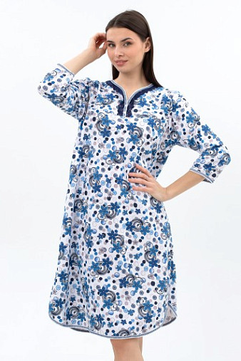 Ночная сорочка Камелия набивная белый/василек