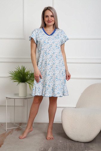 Ночная сорочка Астра крыло голубой/цветы