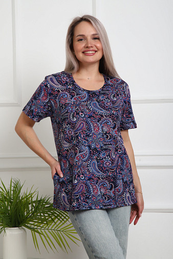 Футболка женская с карманами синий/узор