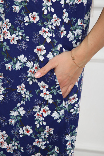 Халат Лотос набивка синий/сакура