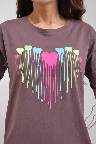 Пижама Сердечки вискоза какао