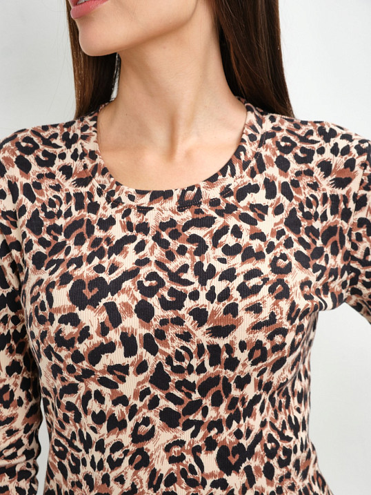 Лонгслив Флирт коричневый/леопард