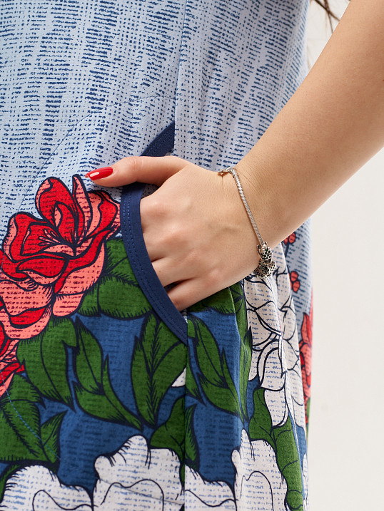 Туника Дарина голубой/цветы