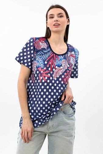 Футболка женская с карманами индиго/горох