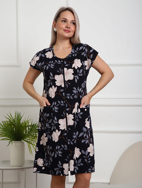 Халат Кира белый/цветы