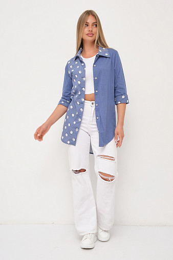 Рубашка Асимметрия джинс/горох