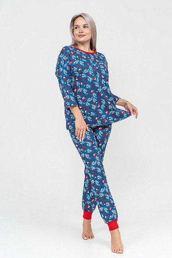 Пижама Уют синий/снегири