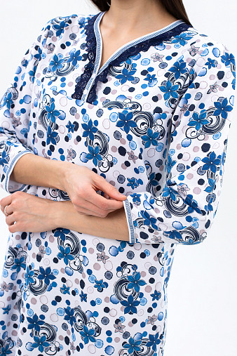 Ночная сорочка Камелия набивная белый/василек