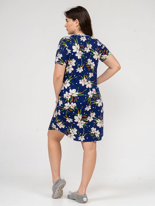 Халат Лотос набивка синий/цветы